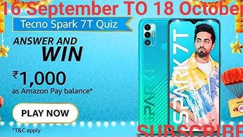 Tecno Spark 7t quiz answers today I Amazon tecno spark 7t quiz answers- YouTube.