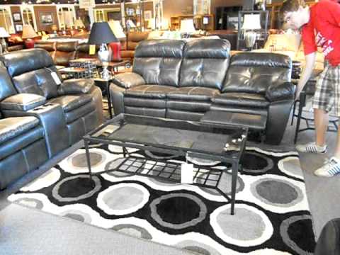 Charcoal Grey Double Reclining Sofa and Gliding Console Love Seat