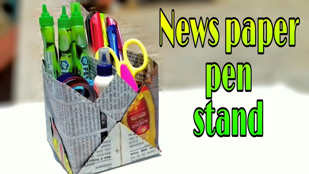 how to make newspaper pen stand ; news paper desk organizer ; news