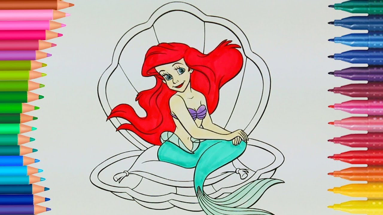 Aprende color por colorear Sirenita Ariel 🌊Colorear y dibujar videos para  niños - thptnganamst.edu.vn