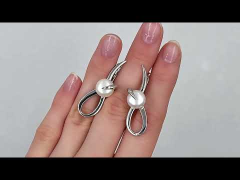 Срібні сережки БС1921 розмір 37х11 мм штучні перли вага 8.3 г, видео 1