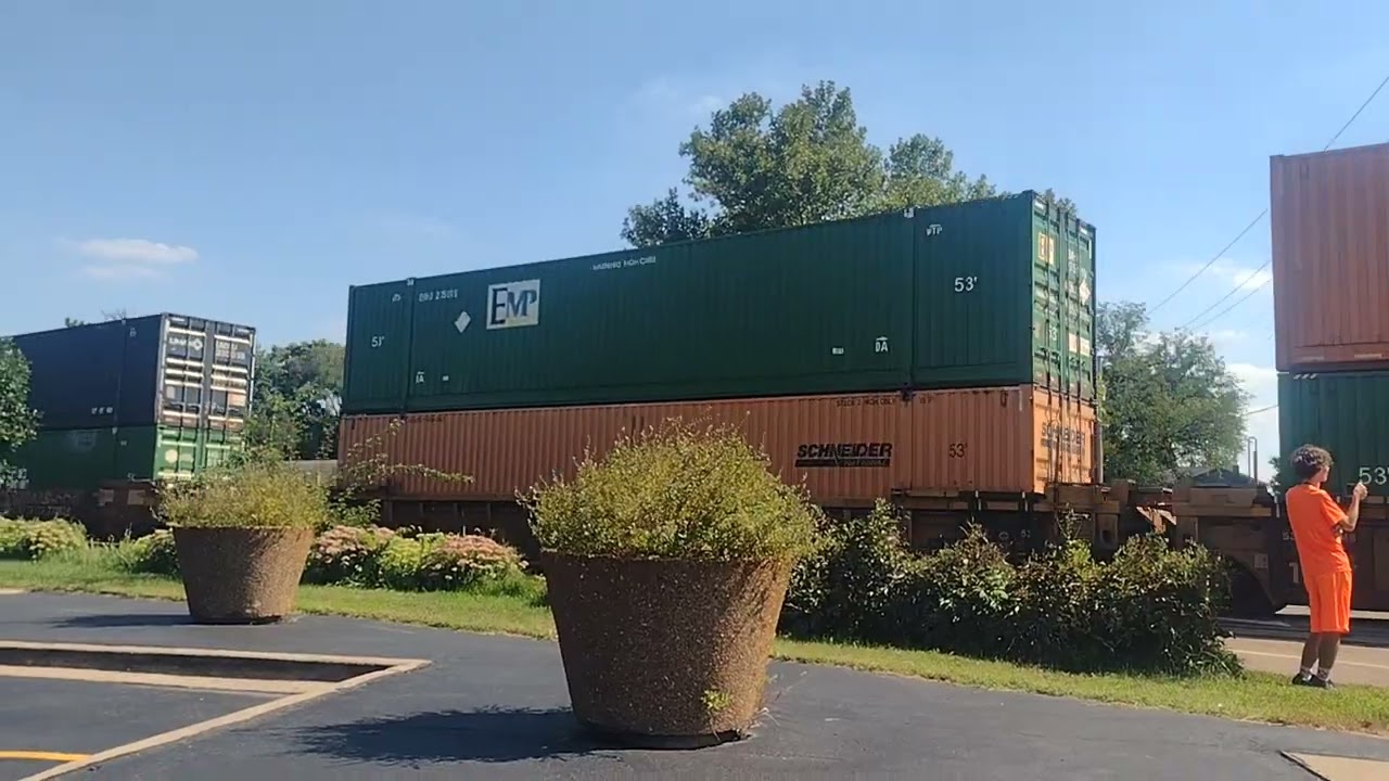 A Union Pacific Intermodal Train In West Chicago, IL On A Beautiful Day.