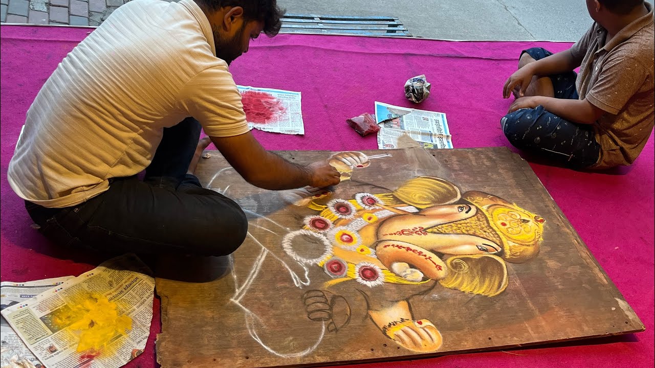 श्रीमंत दगडूशेठ हलवाई गणपती 🙏🏻😍🌸 #रंगोली  shreemant dagdusheth halwai ganpati #rangoli  #pune