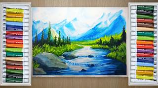 Mountain Scenery with Watercolours #watercolorpainting#watercolor#mountainscenery #mountainpainting