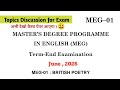 MEG 01 QUESTION PAPER | meg 01 important questions with answers 2026 | meg 01 british poetry ignou