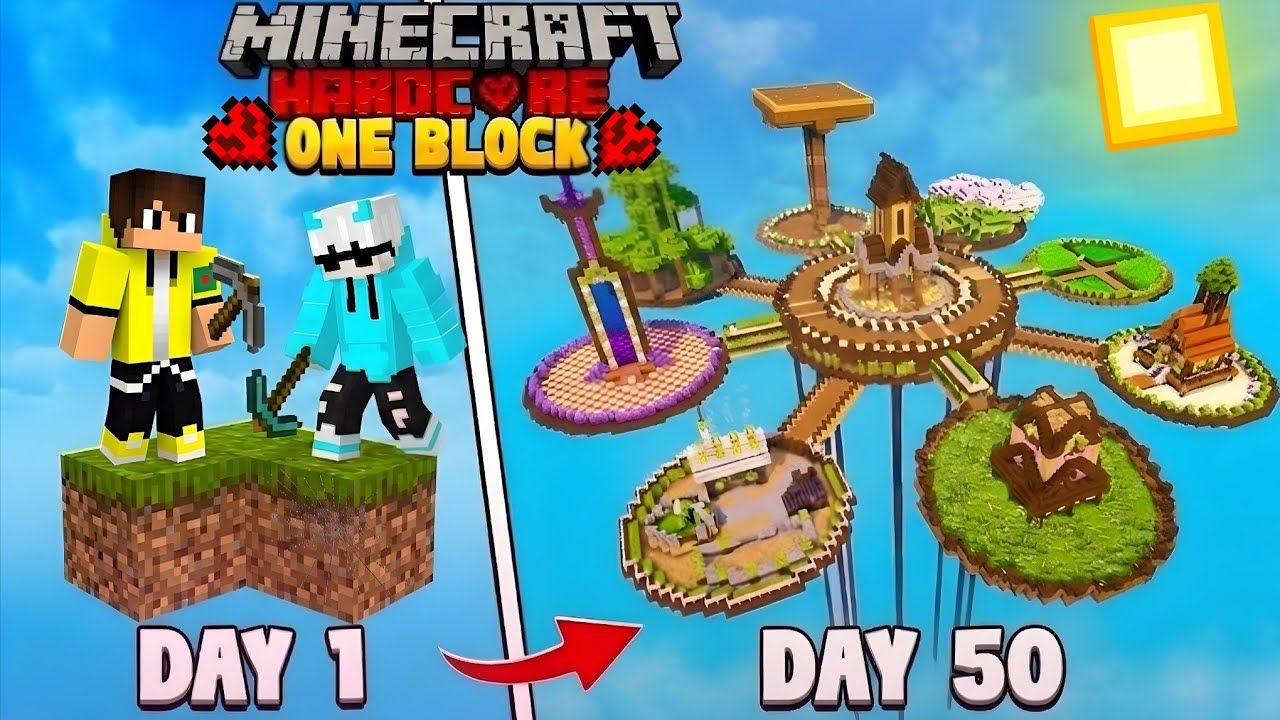 We Survived 50 Days On ONE BLOCK EXTREME in Minecraft Hardcore! - YouTube