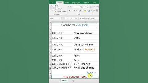 Shortcuts in Ms-Excel - Part1