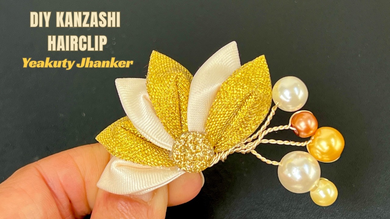 DIY -Handmade Kanzashi Flower Hair Clip Tutorial with Satin and
