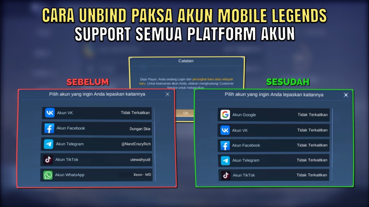 CARA UNBIND / LEPASKAN AKUN PIHAK KETIGA || SEMUA PLATFORM DI MOBILE LEGENDS