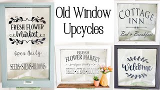 4 DIY FARMHOUSE WINDOW ANTIQUE UPCYLE PROJECT | SPRING TRASH TO TREASURE 2022 | Old Window Upcycle