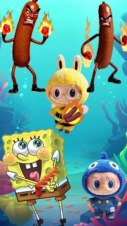 Kartun animasi lucu SpongeBob dan labubu mukbang sosis #cartoon #kartun #funny #spongebob #labubu
