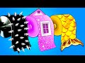 Wednesday vs enid vs mermaid one colored house challenge  funny moments  fantastic art gadgets