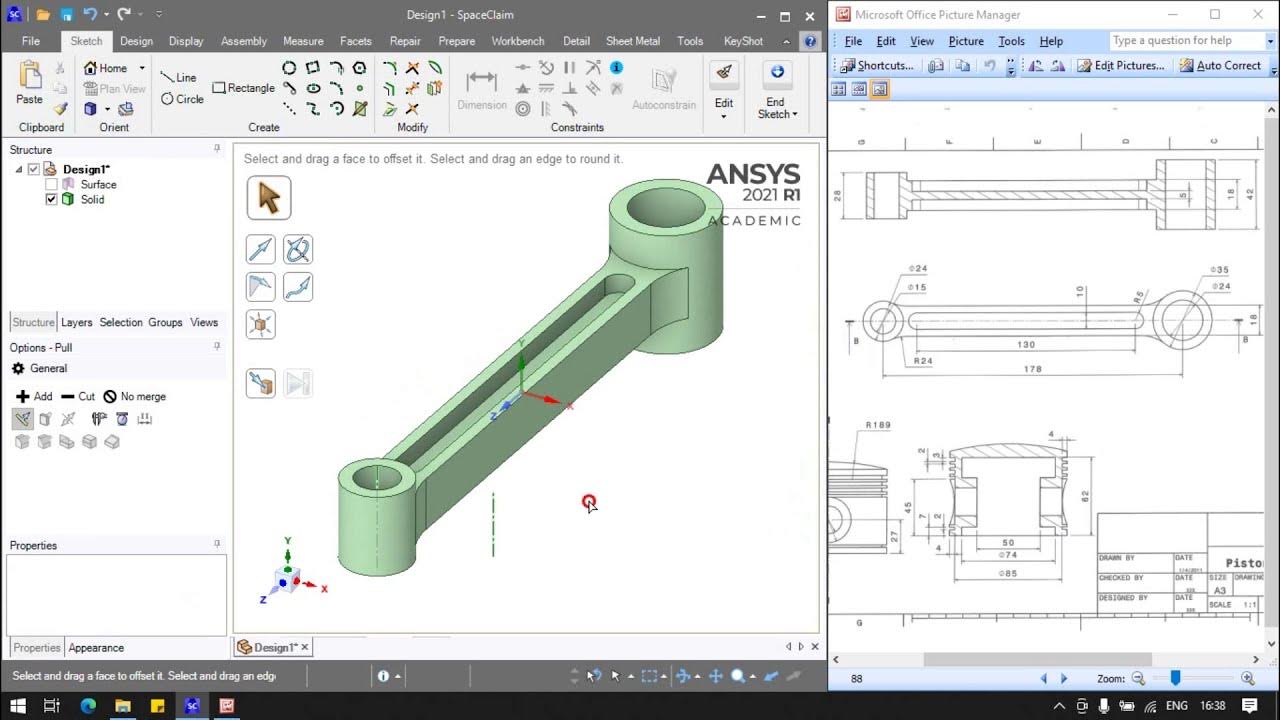 Ansys SpaceClaim Connecting Rod Modelling and Drafting Example 15 YouTube