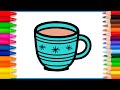 How to draw a tea cup drawing and coloring a mug for kids  step by  step