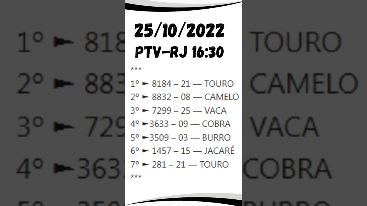 PTV RIO HOJE 16:30 RESULTADO JOGO DO BICHO HOJE 25/10 DEU NO POSTE