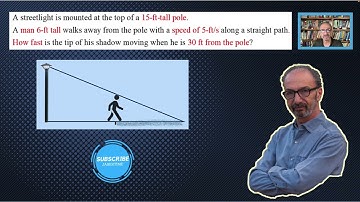 A man 6-ft tall walks away from a streetlight mounted  on a 15-ft tall pole  at a rate of 5-ft/s.