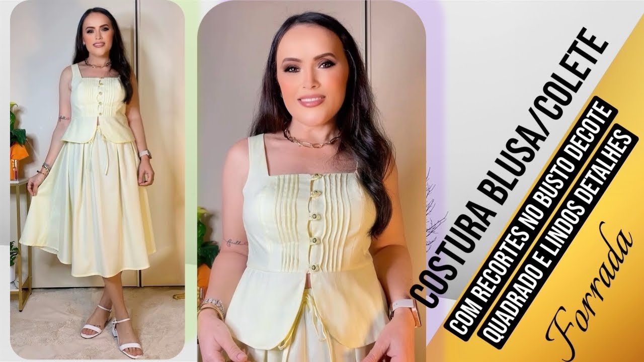 COSTURA LINDA BLUSA COM DECOTE QUADRADO E MUITOS DETALHES LINDO. #moda #fashion #costura #modelagem 