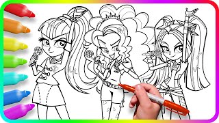 Coloring Pages EQUESTRIA GIRLS - Dazzlings Song / How to color My Little Pony. Easy Drawing Tutorial