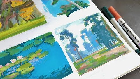 trying landscape painting for the first time | acrylic markers🌿