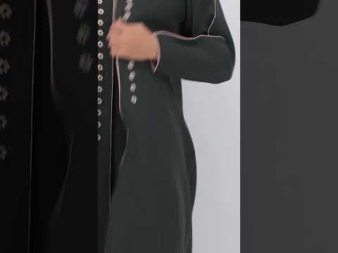 عباية رمادية ب تطريز وردي