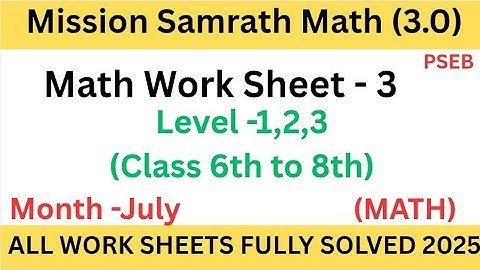 Mission Samrath Math 3.0|work Sheet no-3|  Class 6 to 8| july 2025|Level -1,2,3|Math july 2025|