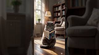 Cat reading a book