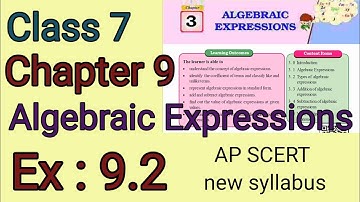 Ex : 9.2,Algebraic expressions, chapter 9,Class7, AP SCERT new syllabus.