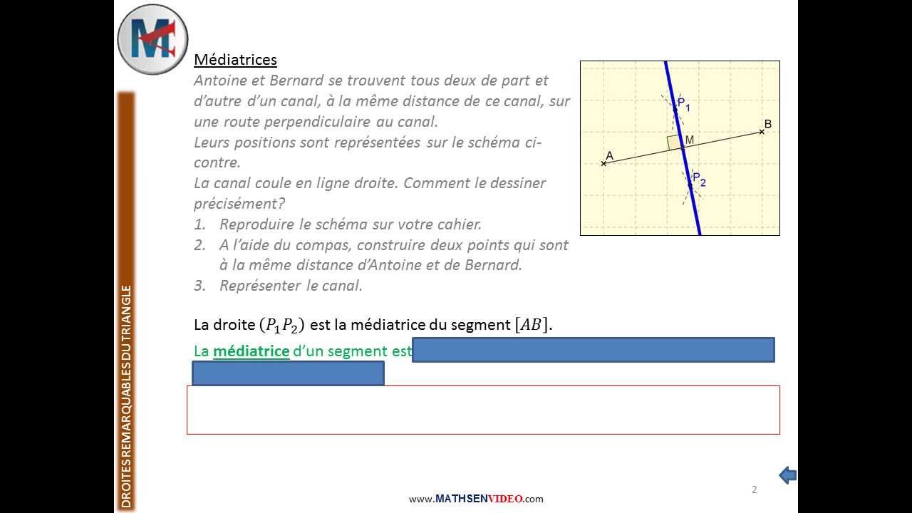 5ème - DROITES REMARQUABLES DU TRIANGLE - Médiatrices