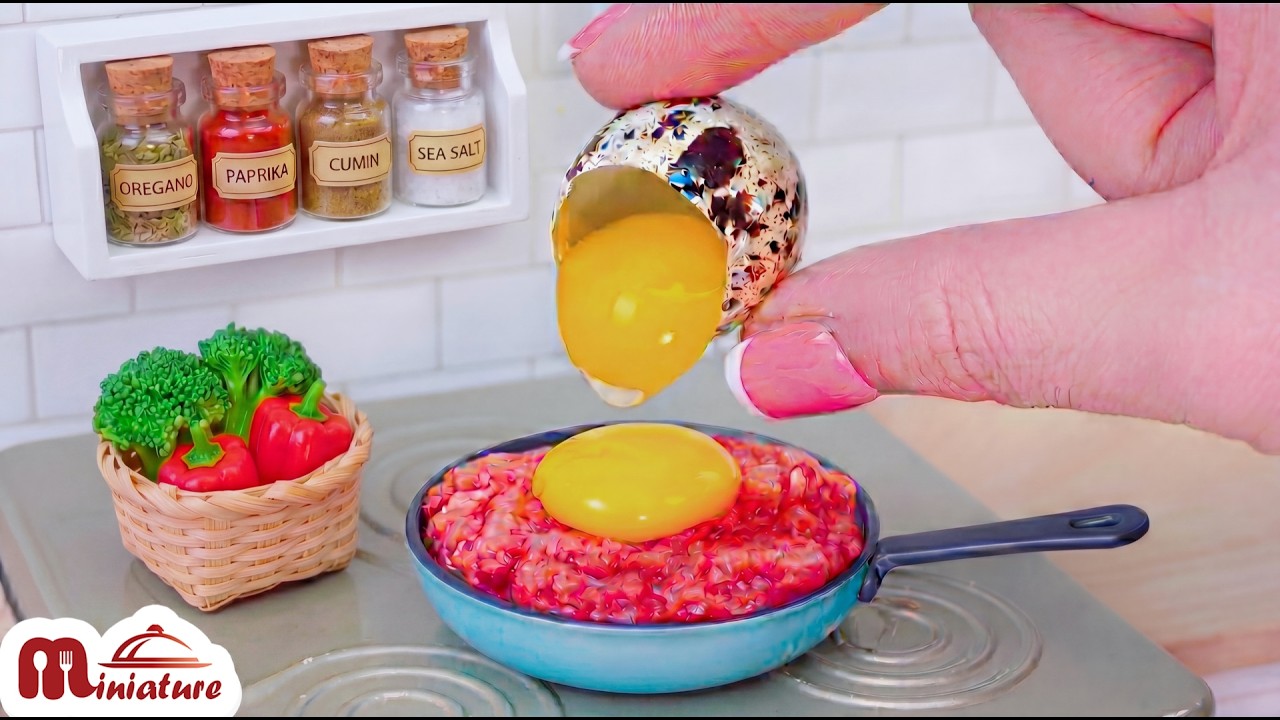 🍳 How To Make Delicious Mini Beef With Fried Egg For Breakfast | ASMR Cooking Mini Food