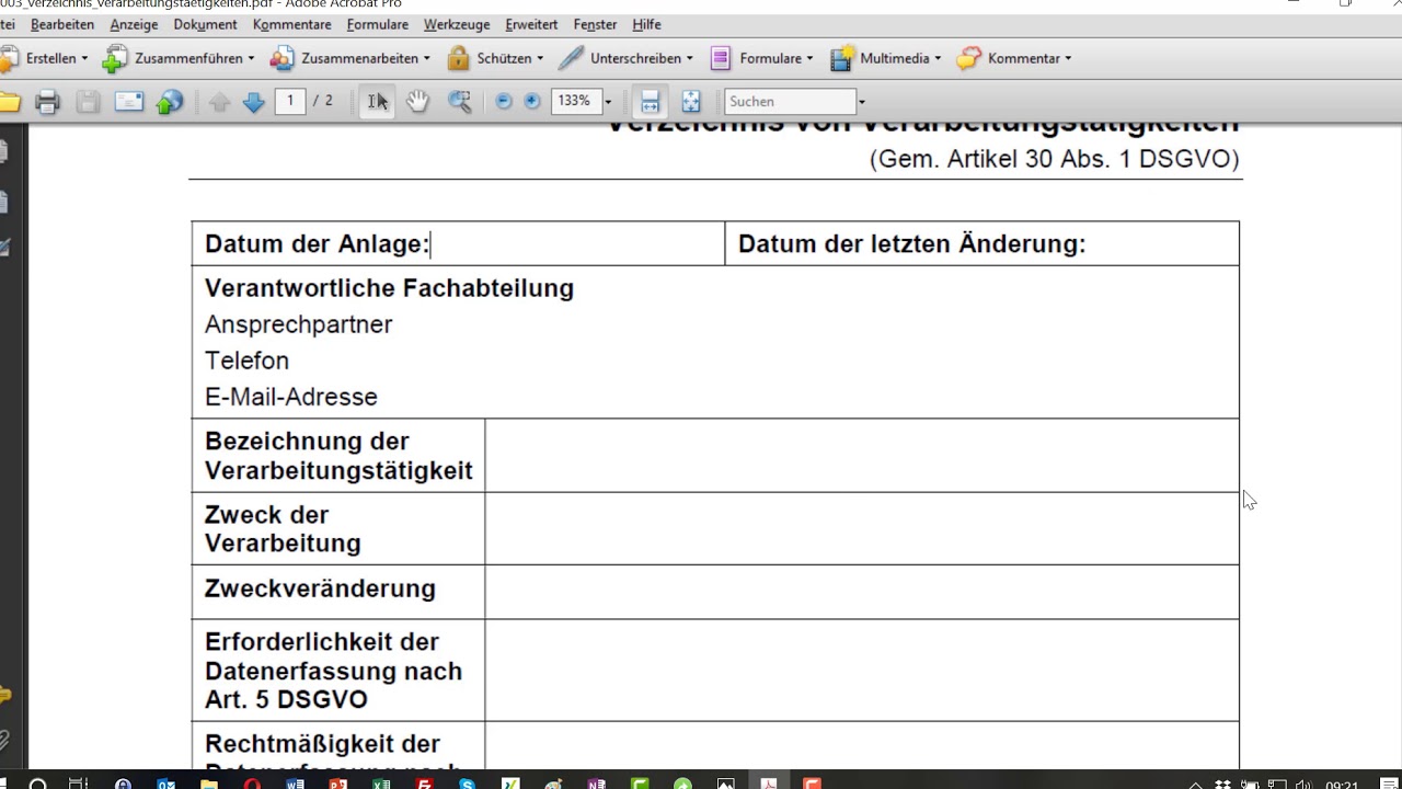 New Update Verzeichnis von Verarbeitungstätigkeiten