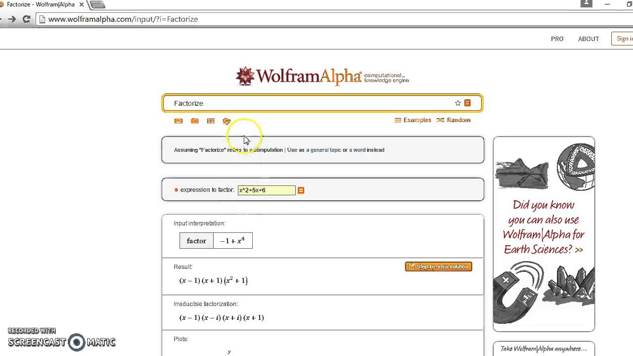 Factorization using wolfram alpha - YouTube