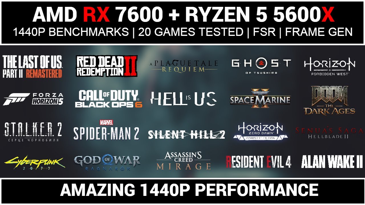Ryzen 5 5600X + RX 7600 1440P Benchmarks | 20 Games | FSR | Frame Gen