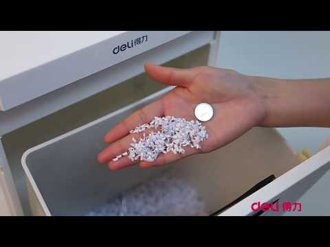 Шредер Deli, 5 уровень секретности (2x12мм), 200 листов, 32 литра, автоматический режим, видео 1