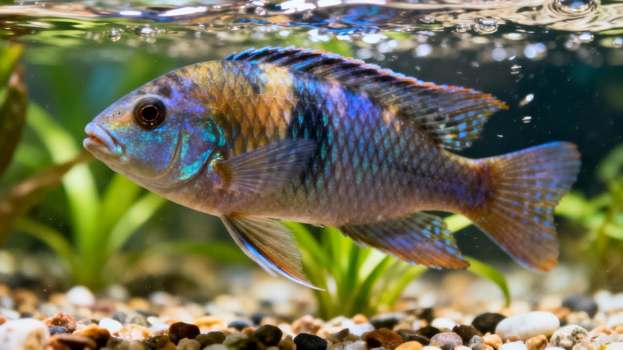 10 Hours Relaxing Aquarium | Colorful Ali Cichlids • Real River Water Sounds • No Music