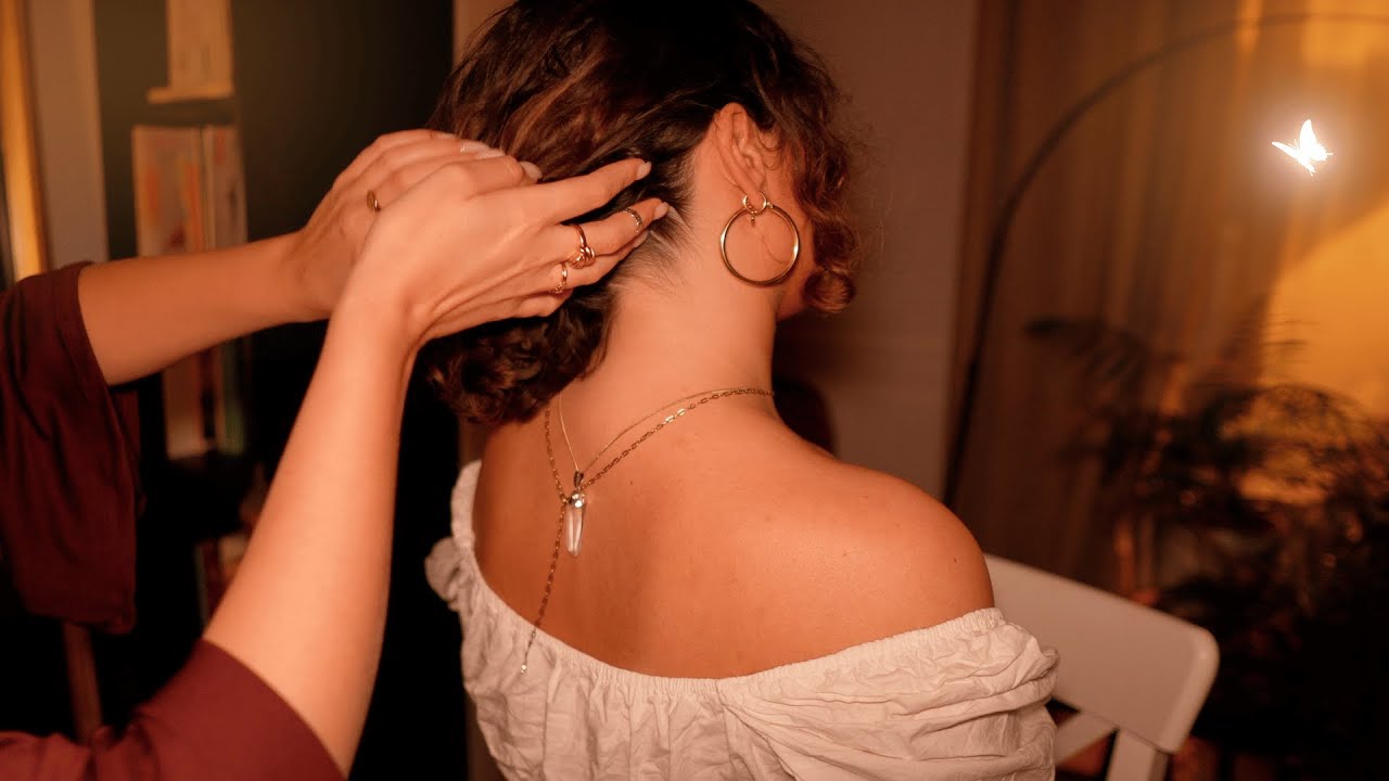 ASMR whispered 😴 soft relaxing & healing massage (back & hair attention) w/music