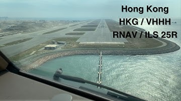 Cockpit view Boeing 777 Arrival Hong Kong 25R