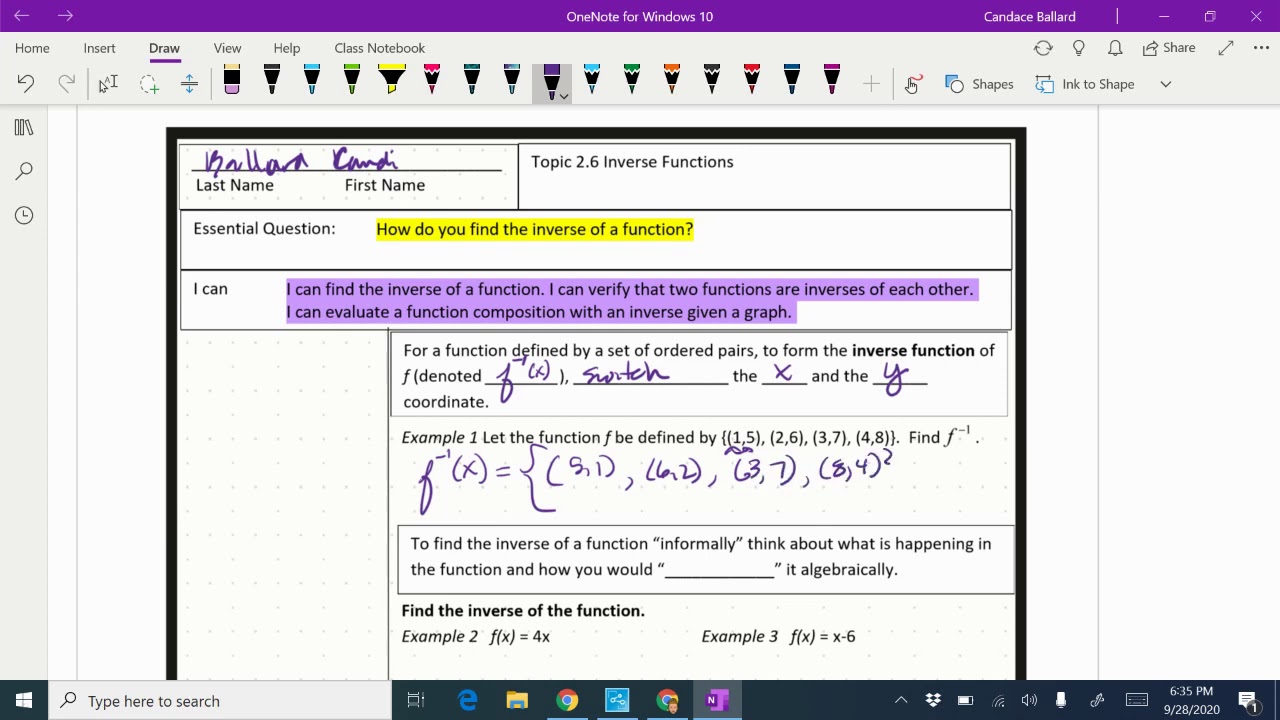 A2T Topic 2.6 Inverse Functions Examples 1-3 - YouTube