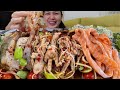 น้ำลายแตกจ้า ตำนัวตีนไก่แกะเอง แซลมอน​กุ้ง​สด​| WernWoei