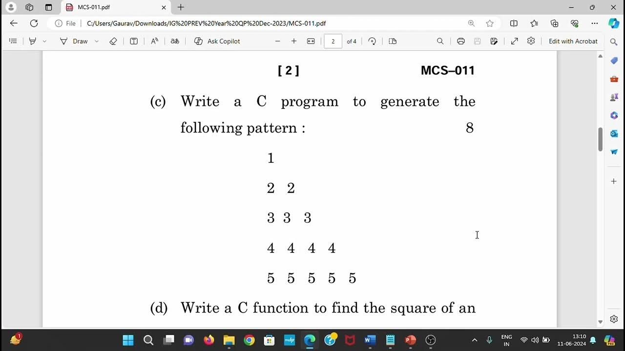 mcs 011Q1c Write a C program to generate the following pattern : - YouTube