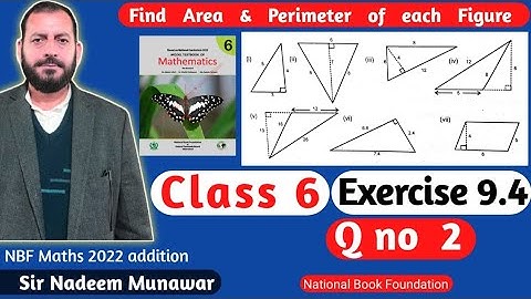 Class 6 Exercise 9.4 Q no 2 Ex 9.4 NBF Maths|  how find area | how find perimeter | federal board