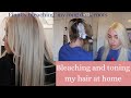 BLEACHING MY HAIR AT HOME | how I bleach and tone my hair ash blonde | bleaching long dark roots