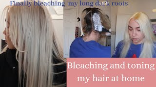 BLEACHING MY HAIR AT HOME | how I bleach and tone my hair ash blonde | bleaching long dark roots