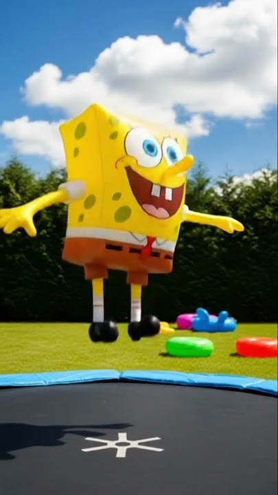 SpongeBob inflatable jumping on trampoline #spongebob #roblox #fyp