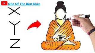 The Easiest Way to Draw Gautam Buddha Using X, Y, Z | Easy Gautam Buddha Drawing From X Y Z screenshot 4