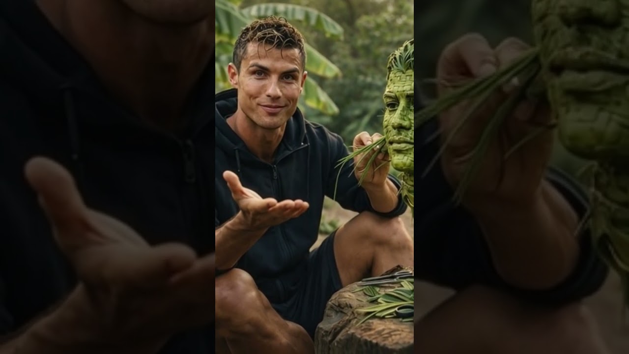 When Nature Meets Football: Ronaldo Face Made from Banana Leaves 🌿⚽”
