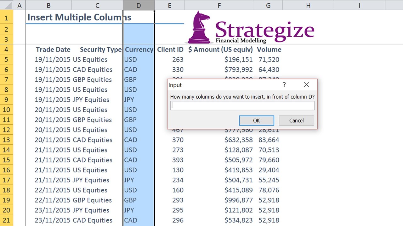 Insert multiple columns using Excel VBA YouTube