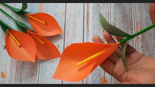 DIY : Origami Paper Flower. How To Make Cala Lily Paper Flower. For Beginners.