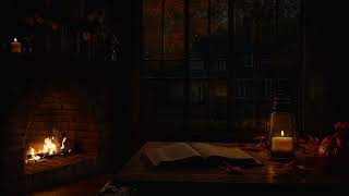 Peaceful Autumn Rainy Night in a Village🍂 Rain & Fireplace Sounds for Relaxation, Deep Sleep