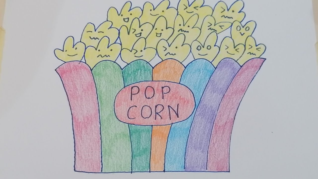  How to Draw a Cute Popcorn Easy Popcorn Drawing And Coloring For Beginners YouTube