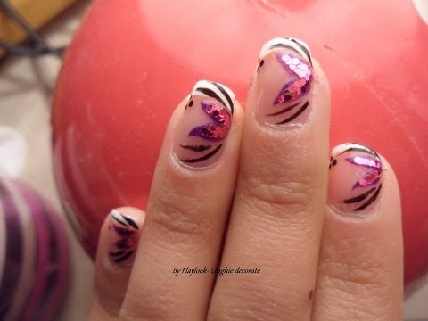 Video tutorial #9 unghie decorate con french bianca e petali glitterati di viola by Flaylook